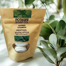 Load image into Gallery viewer, Potager Soap Company - Shower Steamer - Menthol Eucalyptus - 2 pk