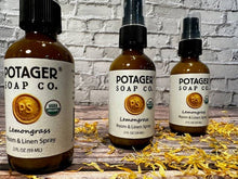 Load image into Gallery viewer, Potager Soap Company - Lemongrass Room and Linen Spray 2 oz Glass Bottle