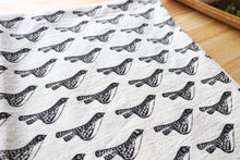 Load image into Gallery viewer, Bird Kitchen Towel, Handprinted Bird Tea Towel: Black on Natural