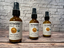 Load image into Gallery viewer, Potager Soap Company - Lemongrass Room and Linen Spray 2 oz Glass Bottle