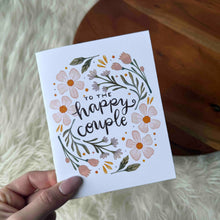 Load image into Gallery viewer, Big Moods - "To the happy couple" Pink Florals Cursive Text Wedding Card