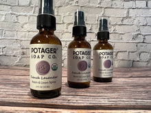 Load image into Gallery viewer, Potager Soap Company - French Lavender Room and Linen Spray 2 oz Glass Bottle