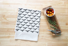 Load image into Gallery viewer, Bird Kitchen Towel, Handprinted Bird Tea Towel: Black on Natural