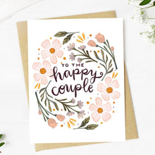 Load image into Gallery viewer, Big Moods - "To the happy couple" Pink Florals Cursive Text Wedding Card