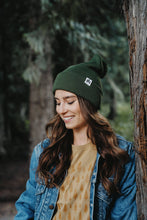 Load image into Gallery viewer, The Montana Scene - Three Tree Foldover Pom Beanie: Forest Green
