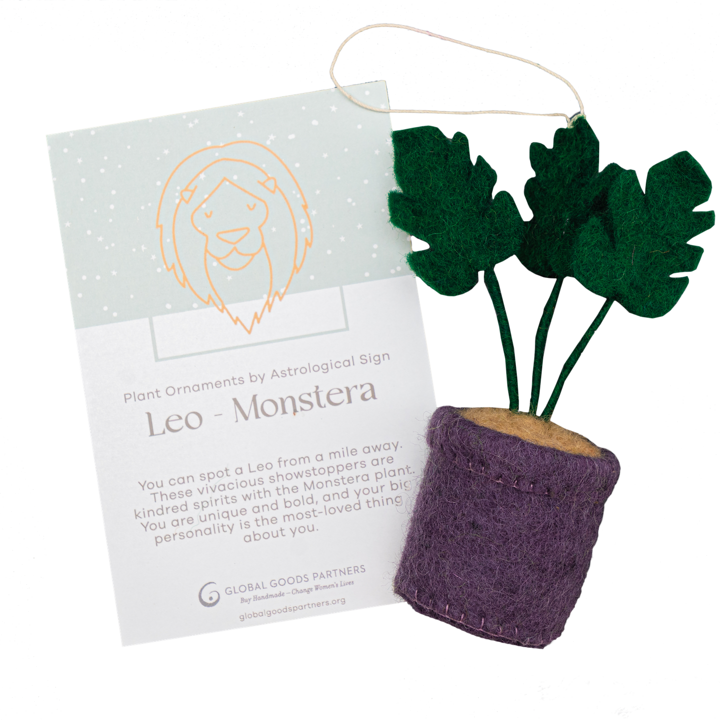 Global Goods Partners - Plant Ornament Astrology Signs With Card: Leo / Monstera