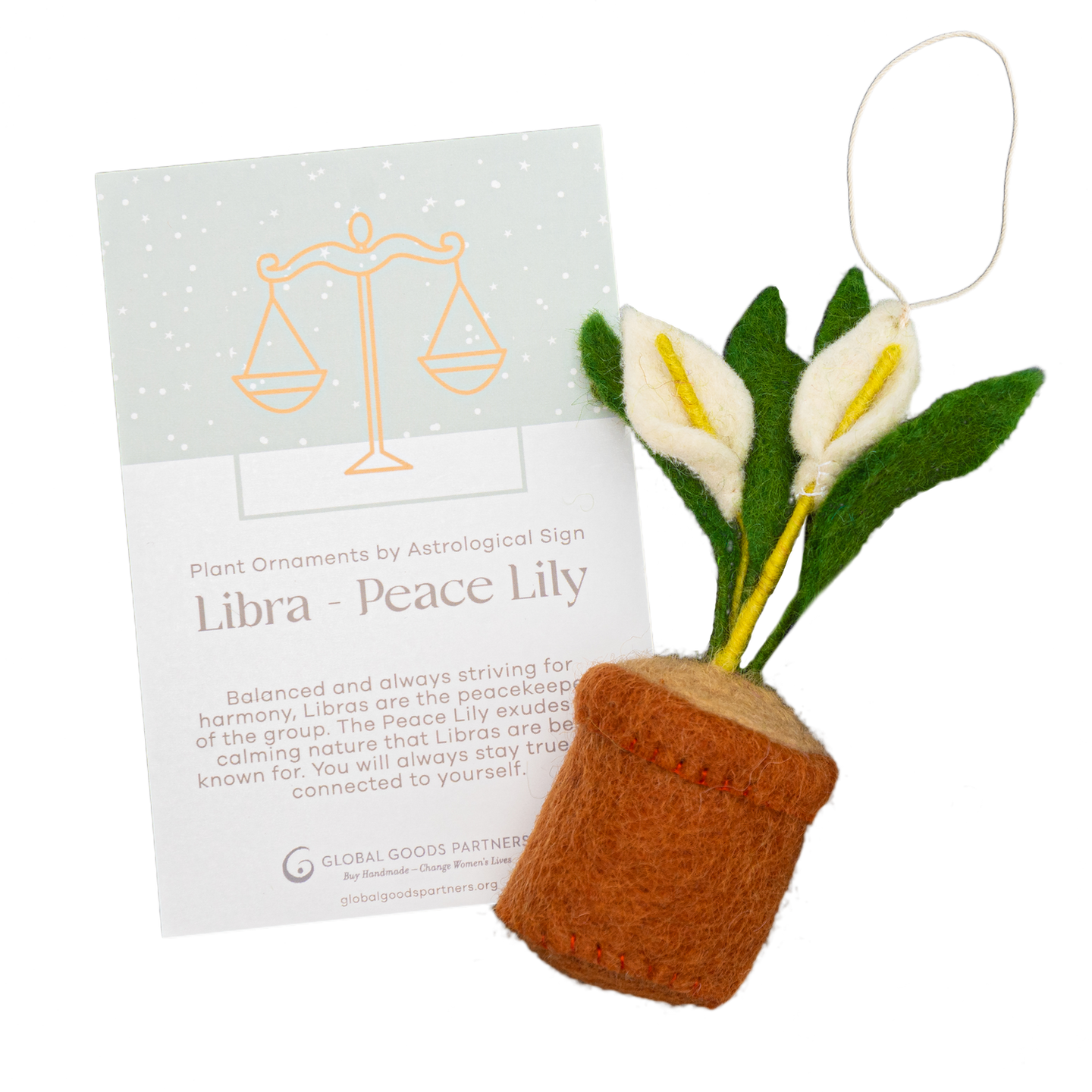 Global Goods Partners - Plant Ornament Astrology Signs With Card: Libra / Peace Lily