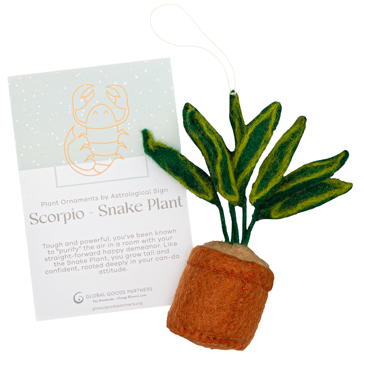 Global Goods Partners - Plant Ornament Astrology Signs With Card: Scorpio / Snake Plant