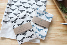 Load image into Gallery viewer, Bird Kitchen Towel, Handprinted Bird Tea Towel: Black on Natural
