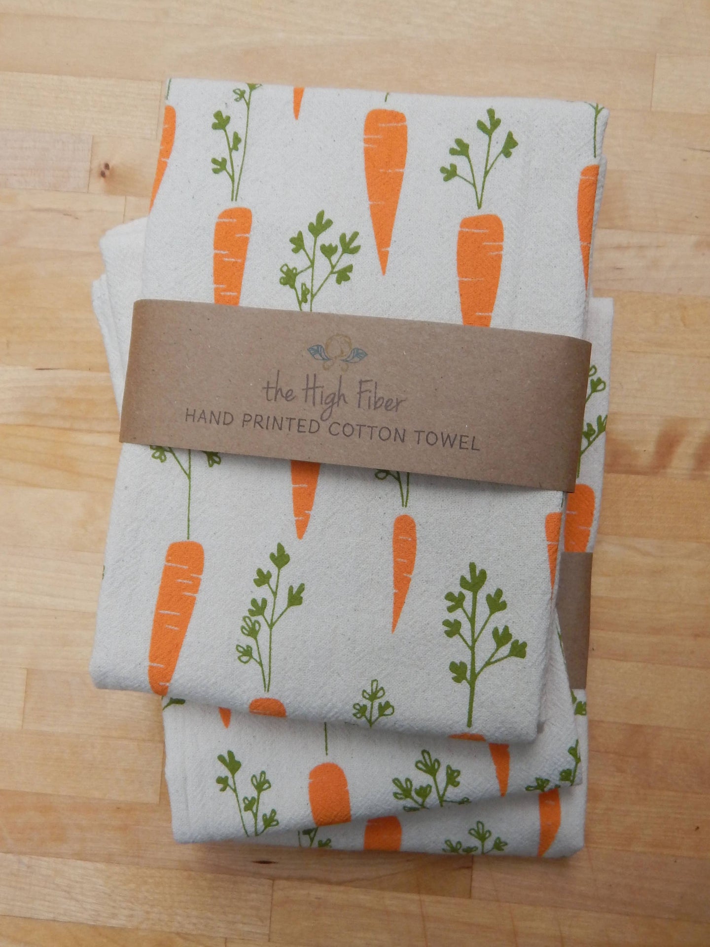 Carrot Kitchen Towel, Handprinted Tea Towel, Garden Towel