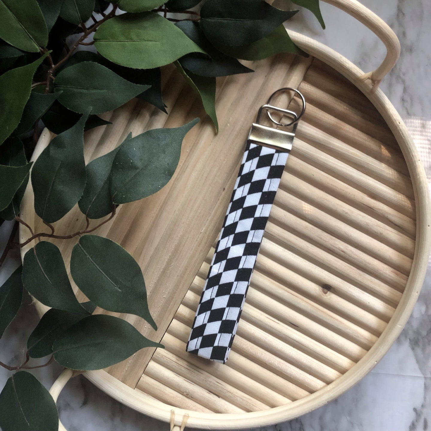 Keychain Black and White Checkered Flag Fabric Keychain, Key Fob, Racing, NASCAR