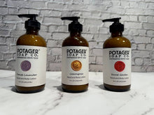 Load image into Gallery viewer, Potager Soap Company - Lemongrass Hand and Body Lotion 8 oz Glass Bottle
