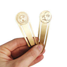 Load image into Gallery viewer, Rainbow Vision LLC - Sun and Moon Brass Bookmark Paper Clips
