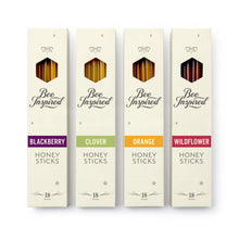 Load image into Gallery viewer, Bee Inspired - Raw Honey Sticks | 4 Kosher Varietals, 18 Sticks Per Box: Wildflower
