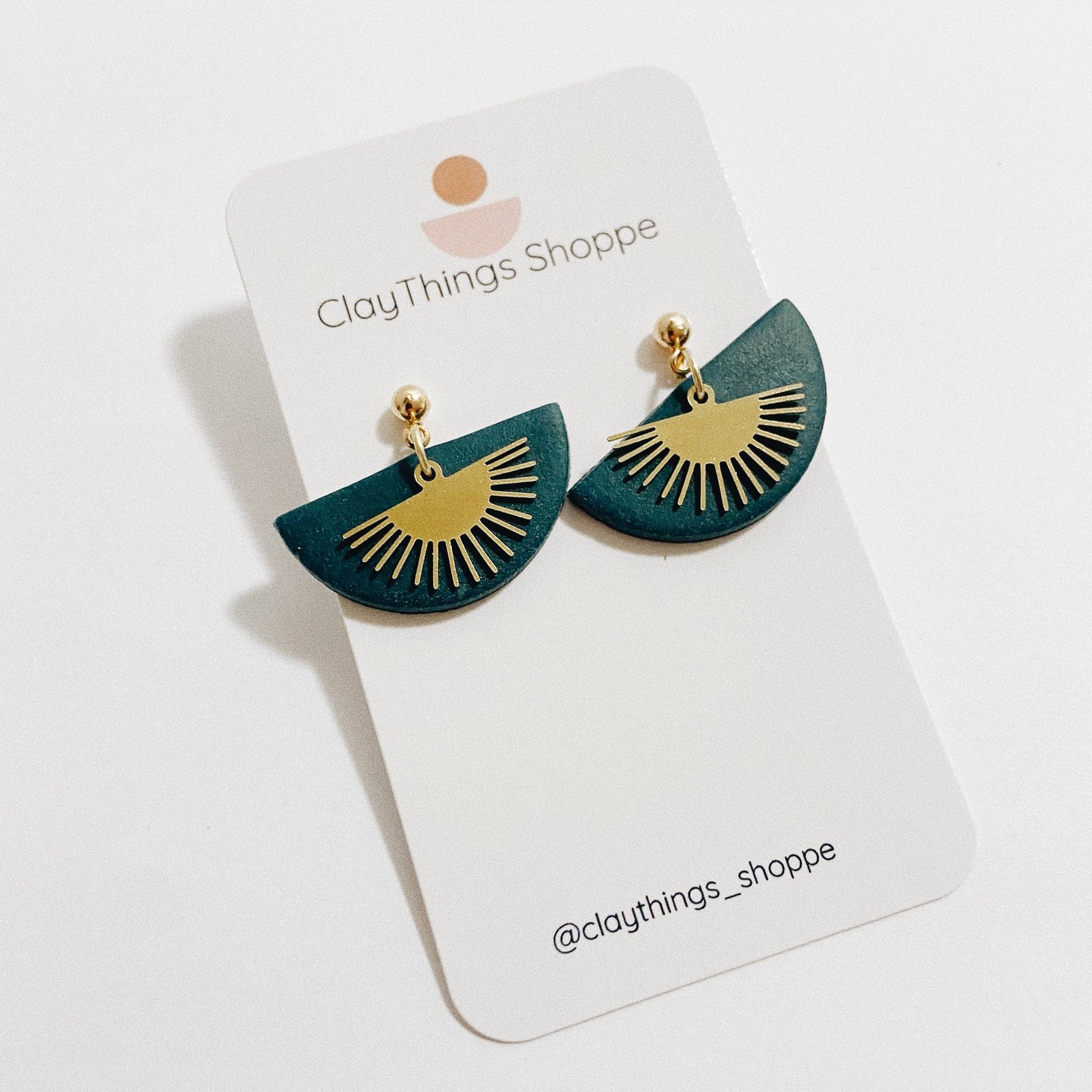 Blue SunBurst Dangles, Brass Clay Dangles, Clay Earrings