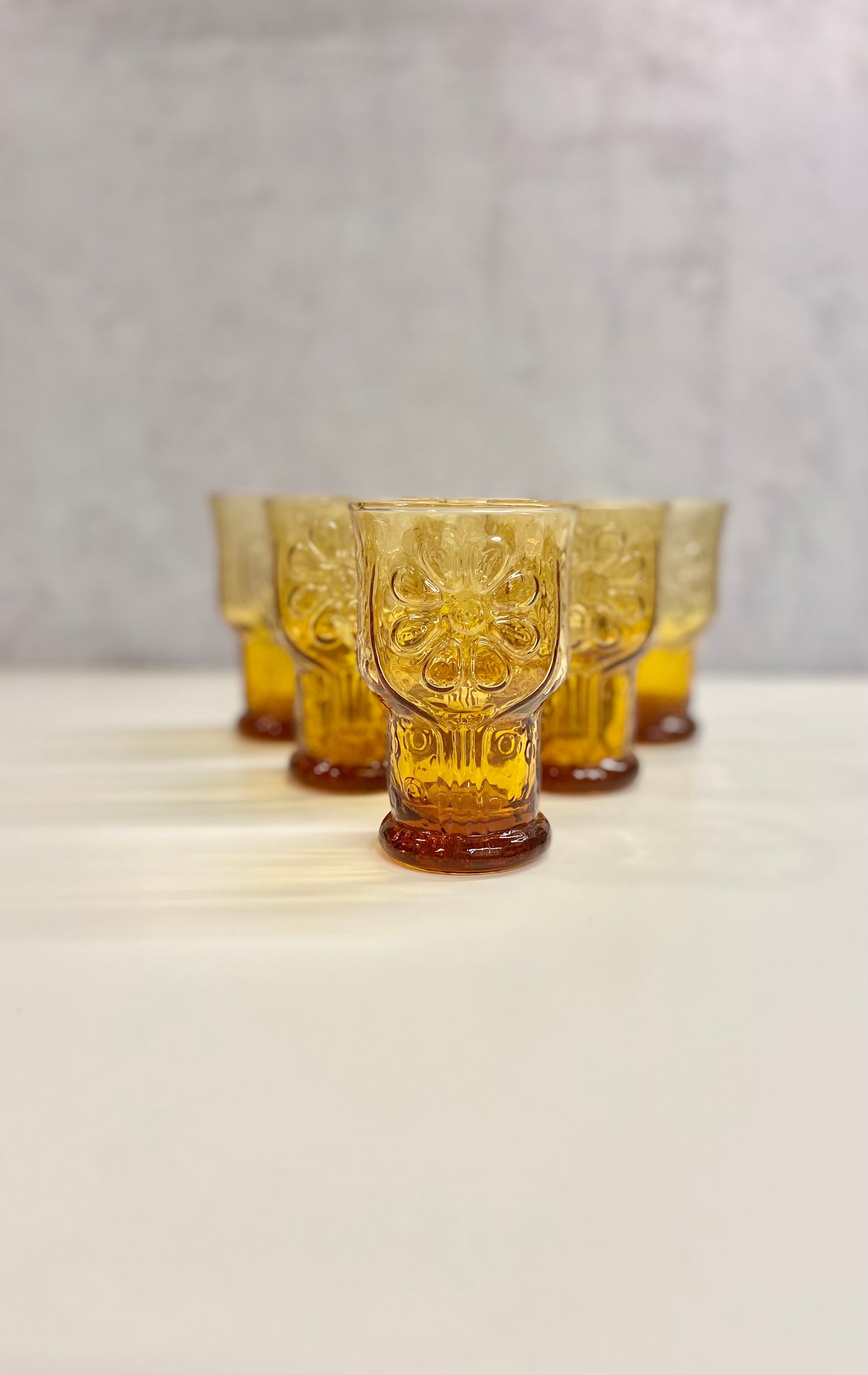 Set of 6 Floral Detail Amber Drinkware
