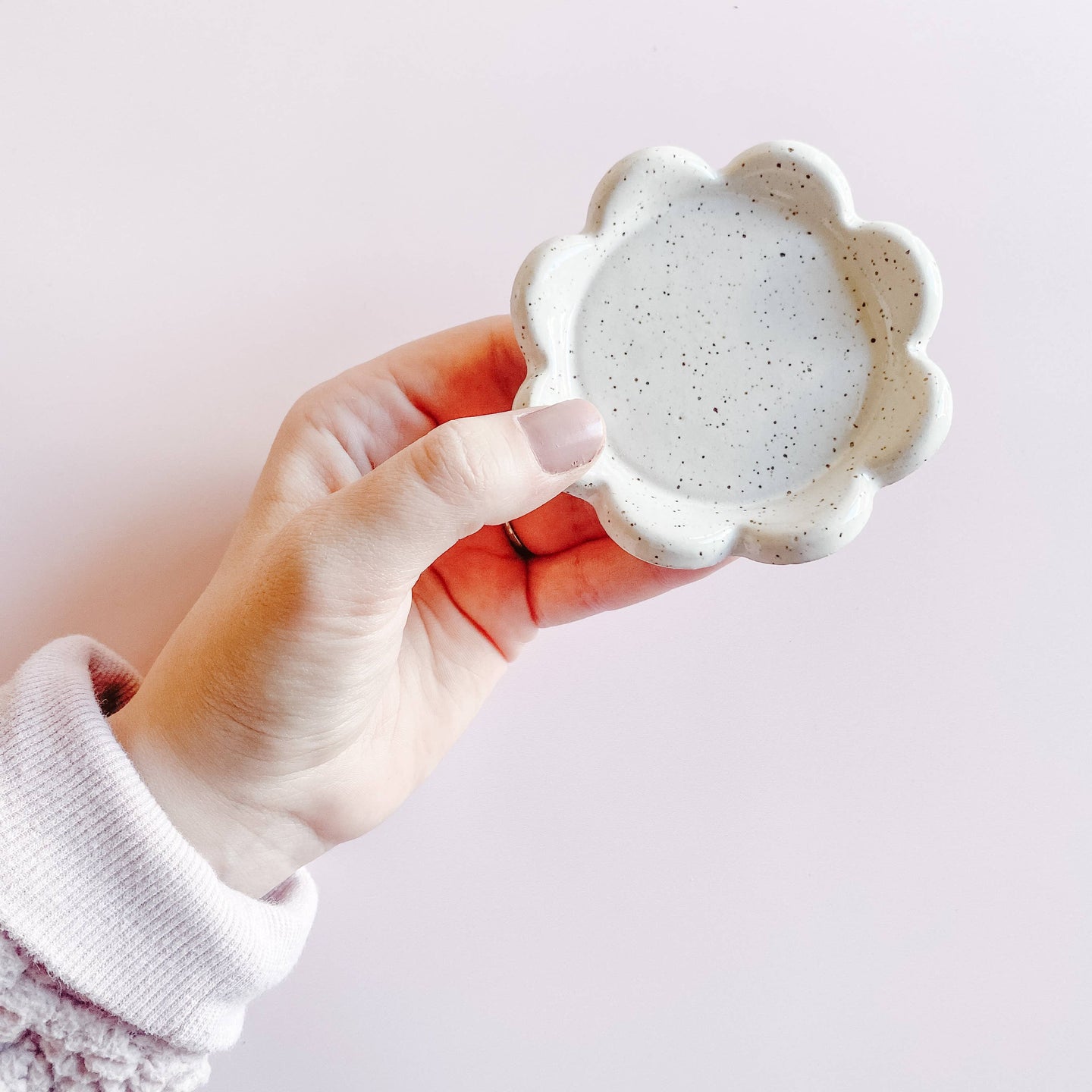 SarahBeePottery - The Mini Petal Ceramic Dish Speckled White