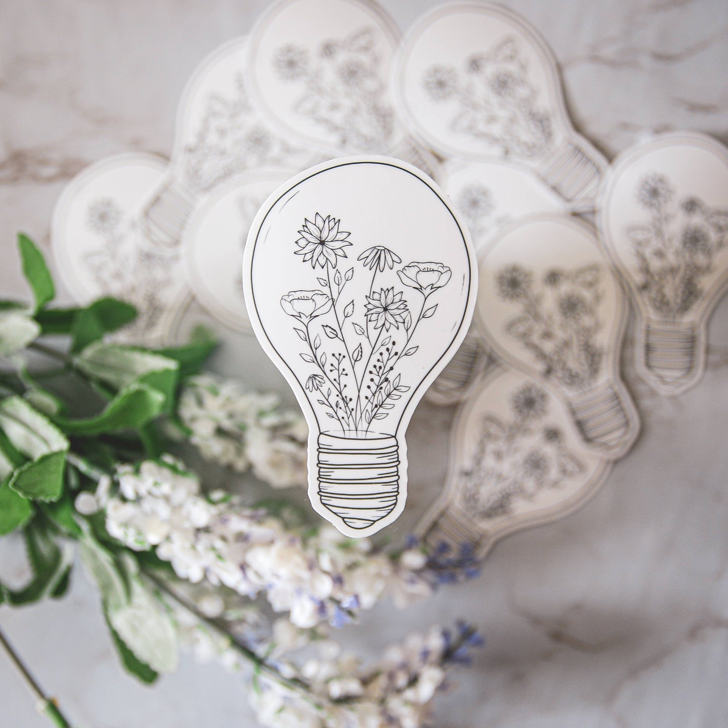 Lightbulb Bouquet Black & White Glossy Vinyl Sticker