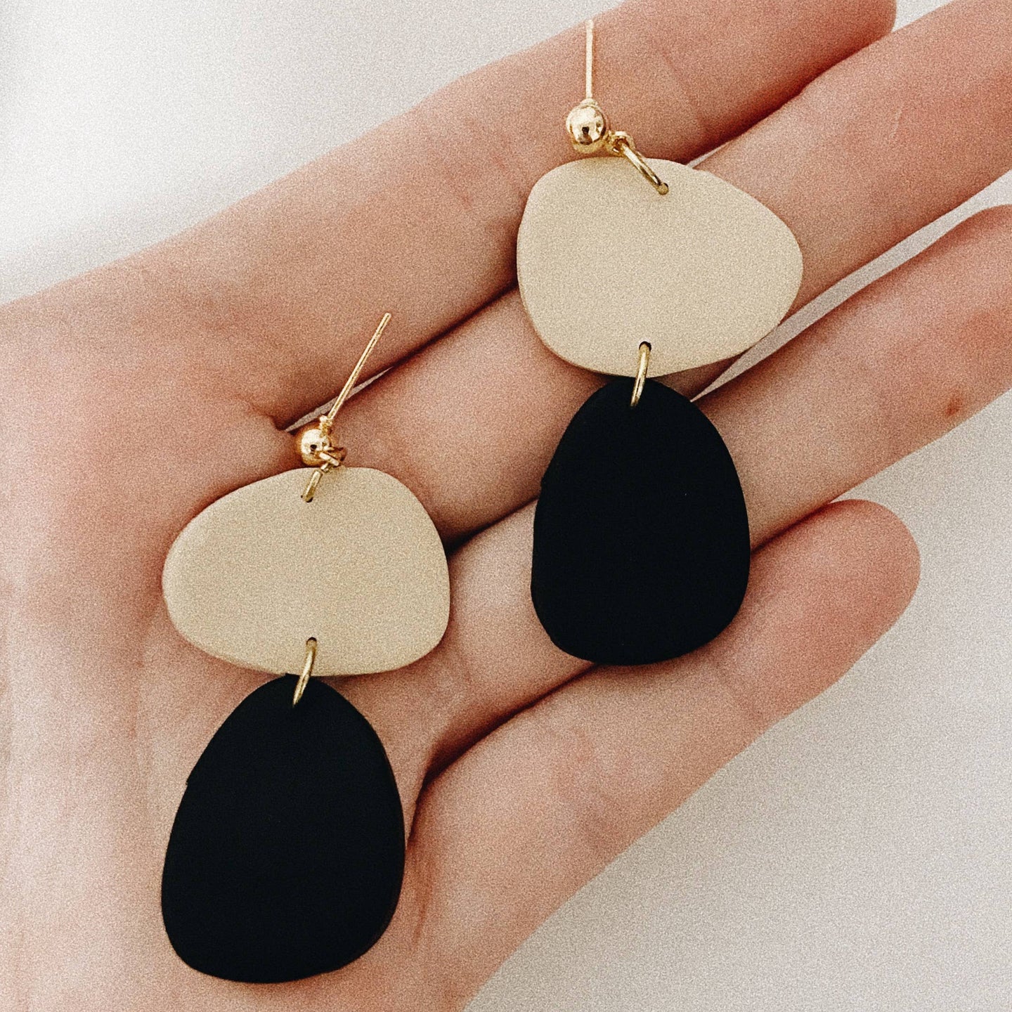 Halle in Black and Cream, Clay Earrings
