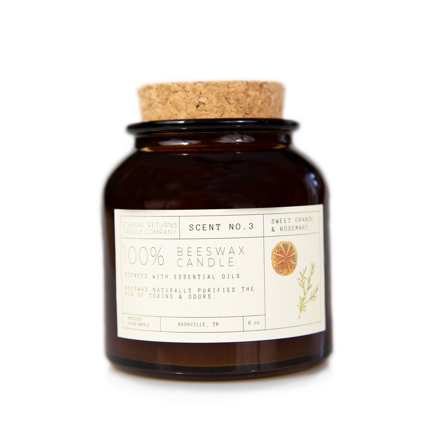 Eternal Returns Candle Co - Beeswax Candle: Sweet Orange + Rosemary