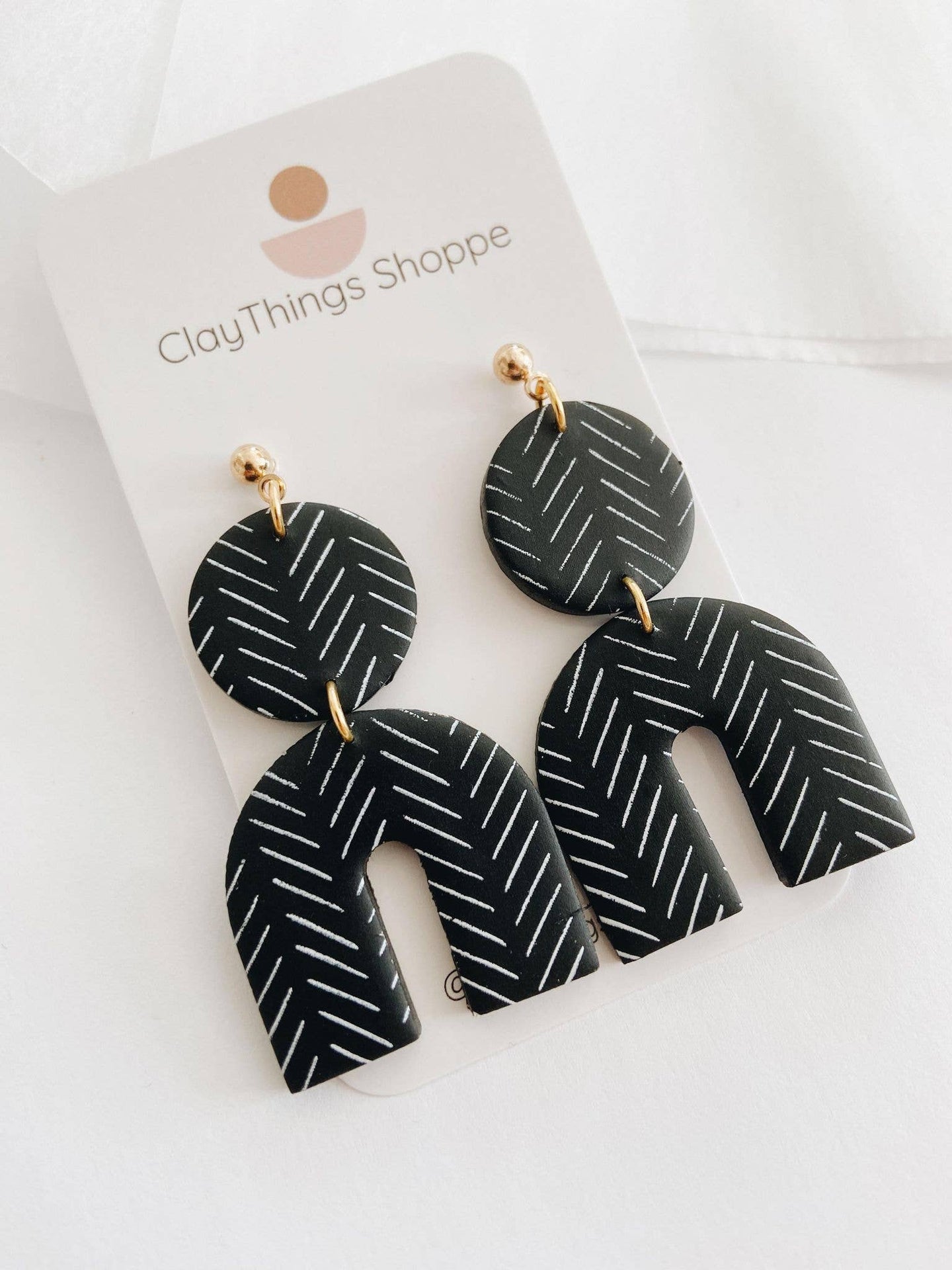 Avery in Black Herringbone, Polymer Clay Dangles