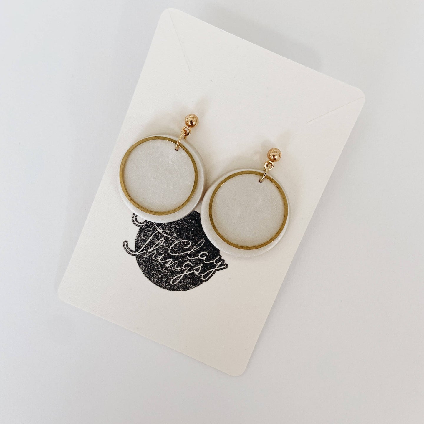 Taylor in Pearl and Brass, Polymer Clay Earrings
