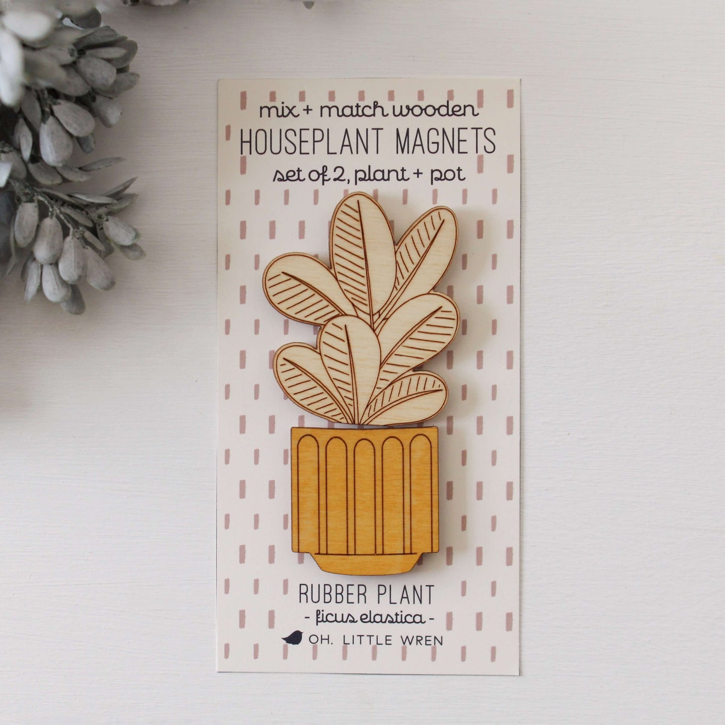 Rubber plant wooden houseplant magnet