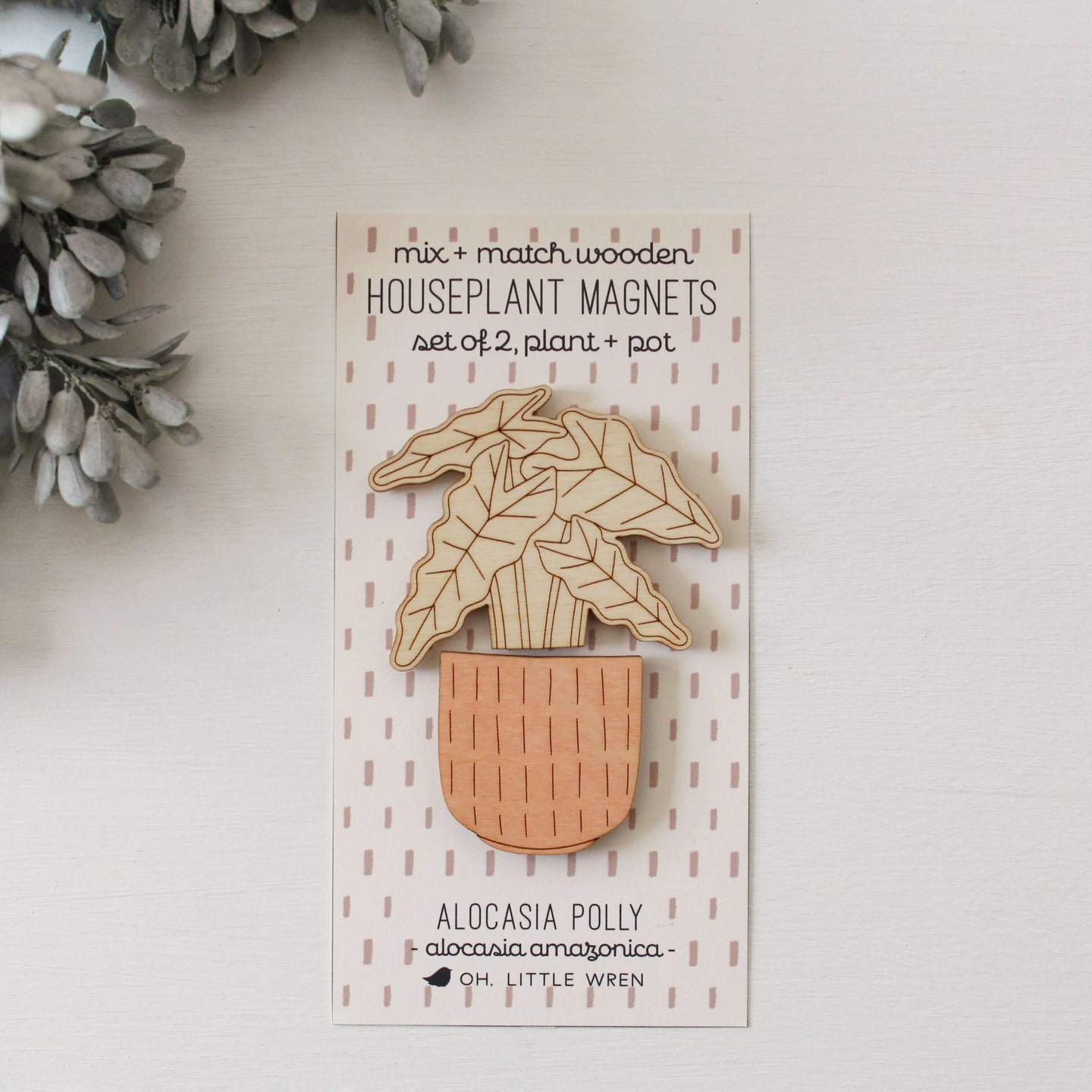 Alocasia polly wooden houseplant magnet