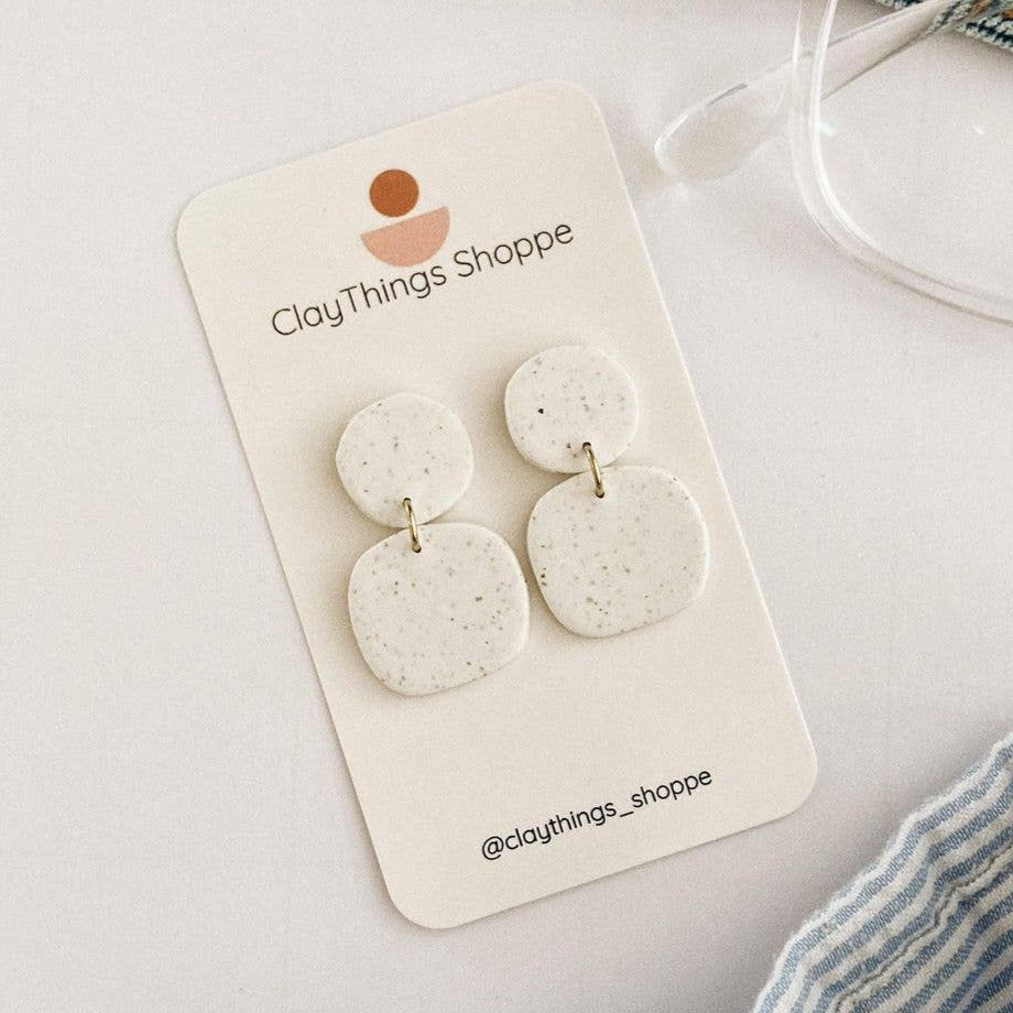 Organic Jessie in White Granite, Polymer Clay Earrings