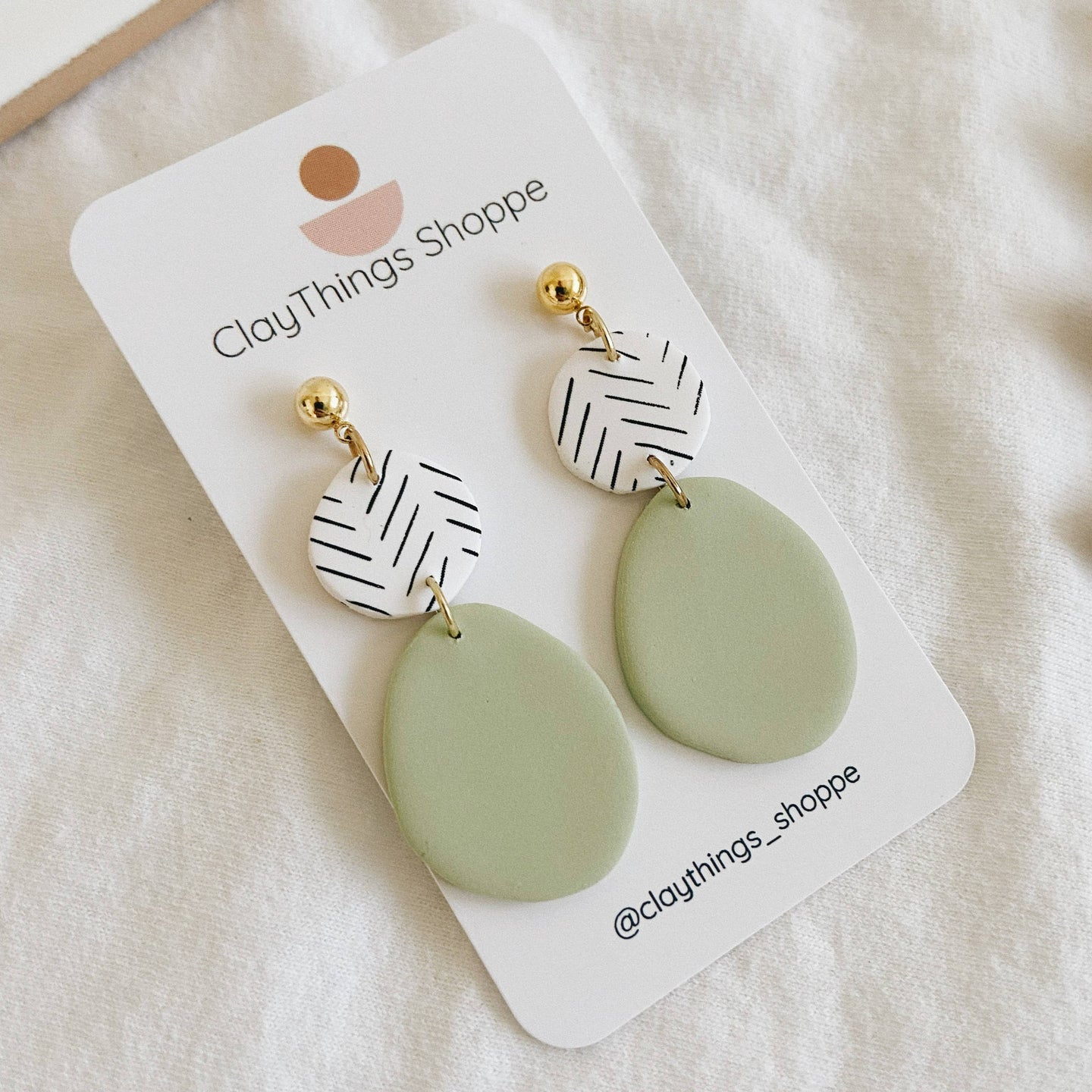 Calla in Mint and White, Polymer Clay Earrings