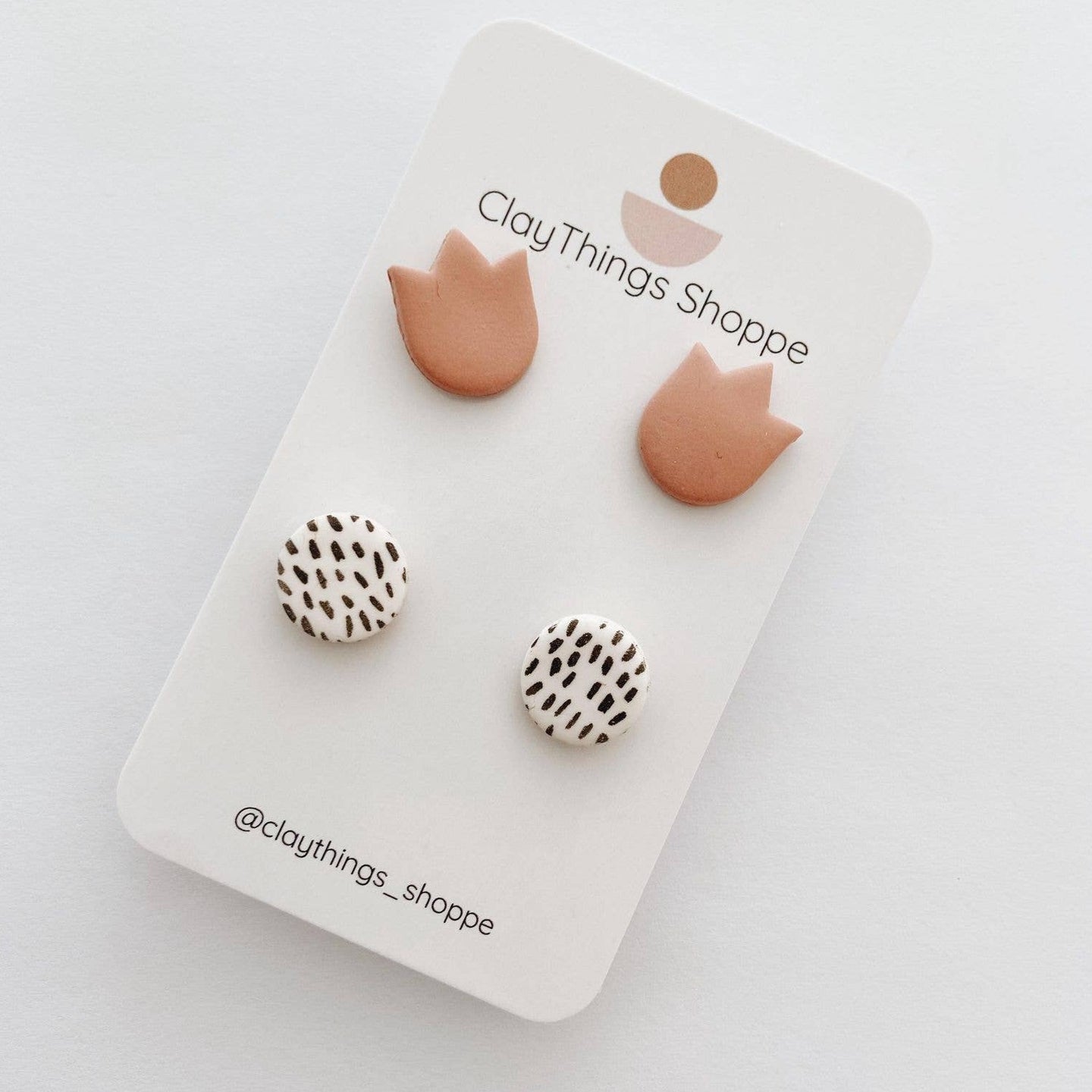 Stud Pack, Polymer Clay Studs, Blush Tulips and B/W Circles