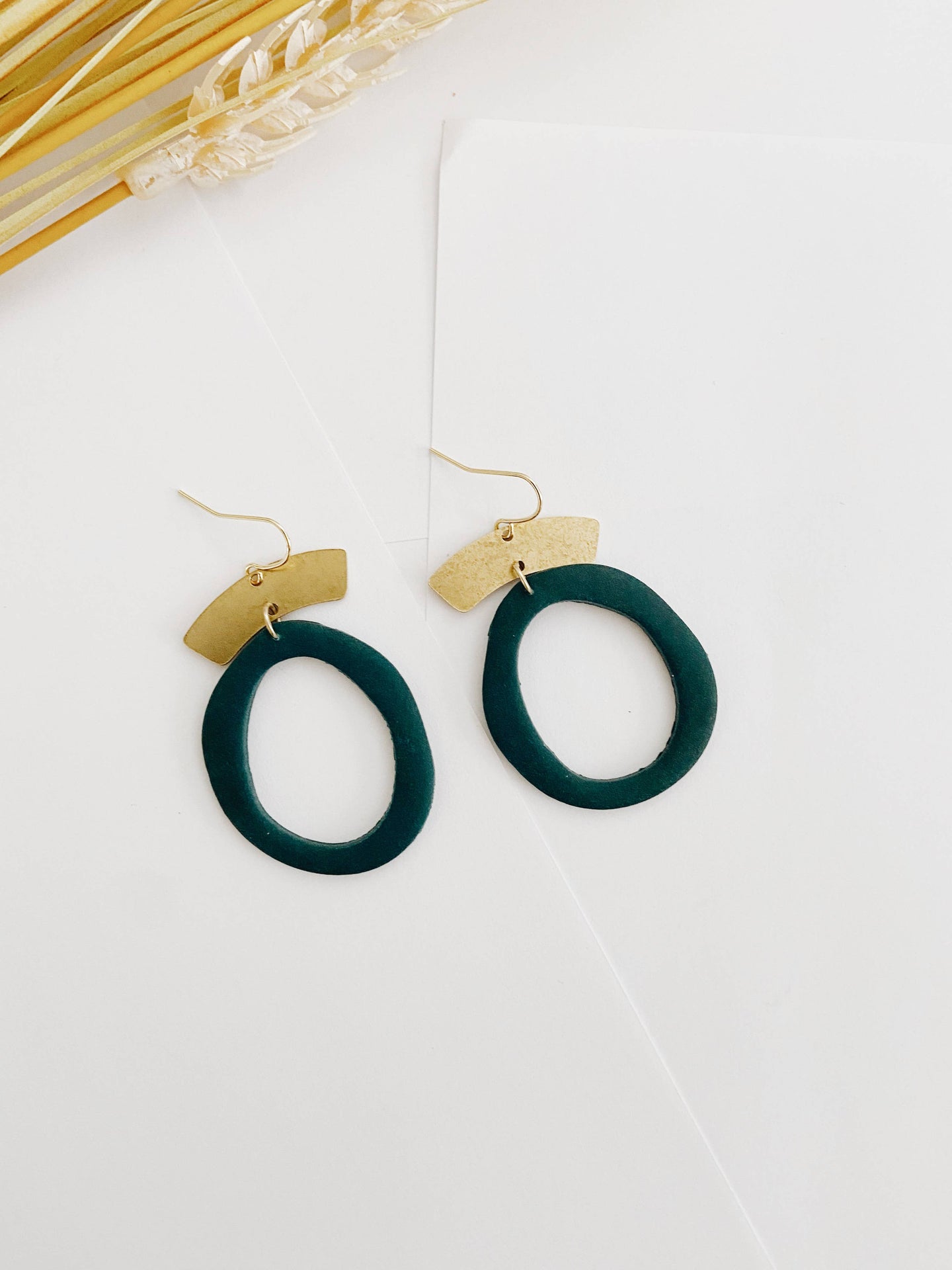 Teal Organic Hoops, Fall Earrings, Polymer Clay Earrings