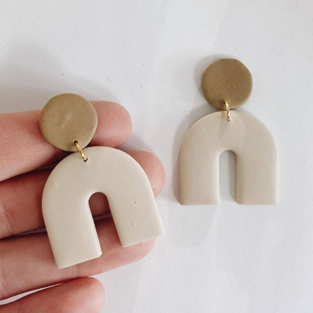 Neutral Two Tone Piper Arch, Polymer Clay Earrings