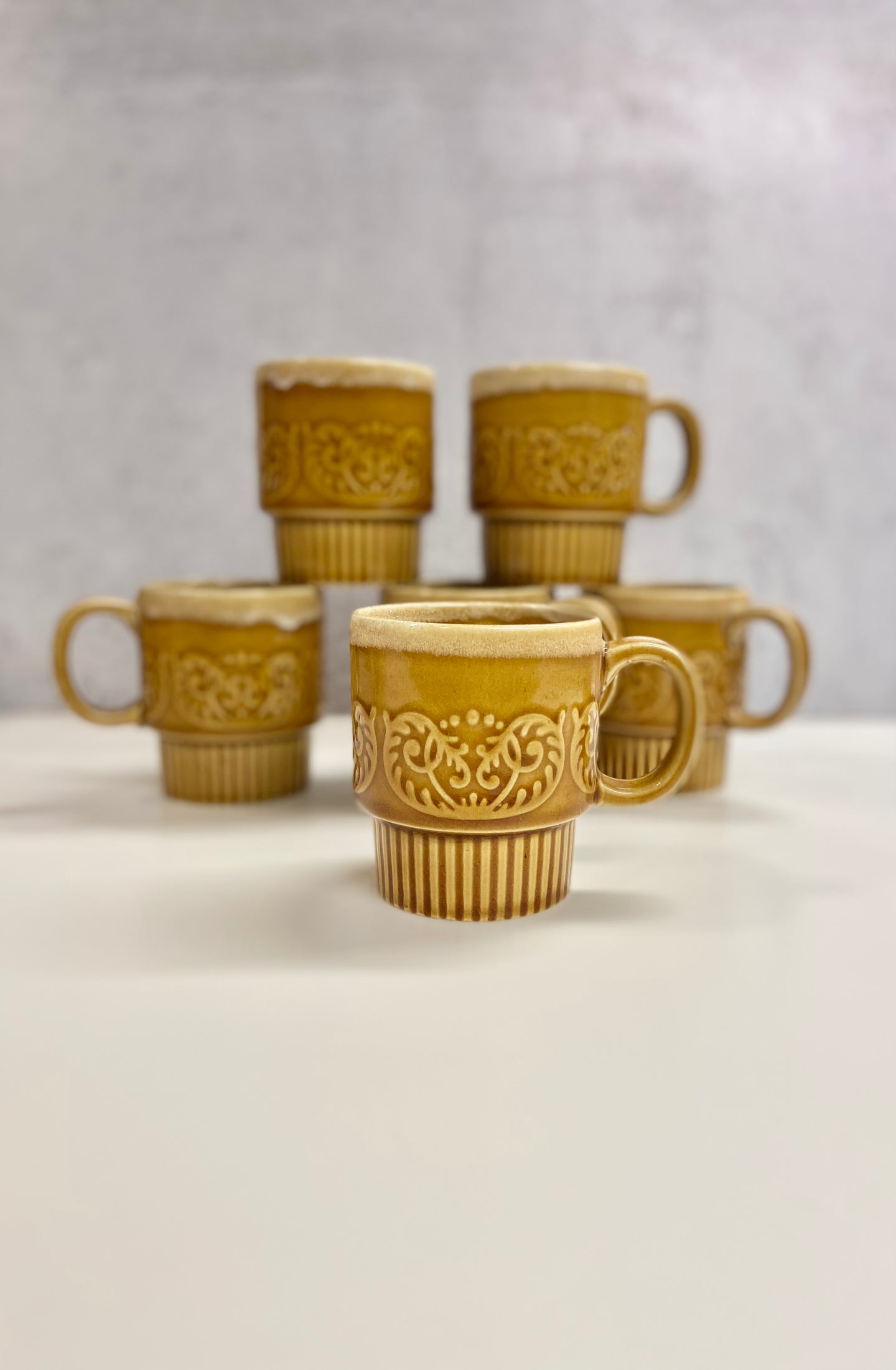 Set of 6 Vintage Japan Stoneware Stackable Mugs