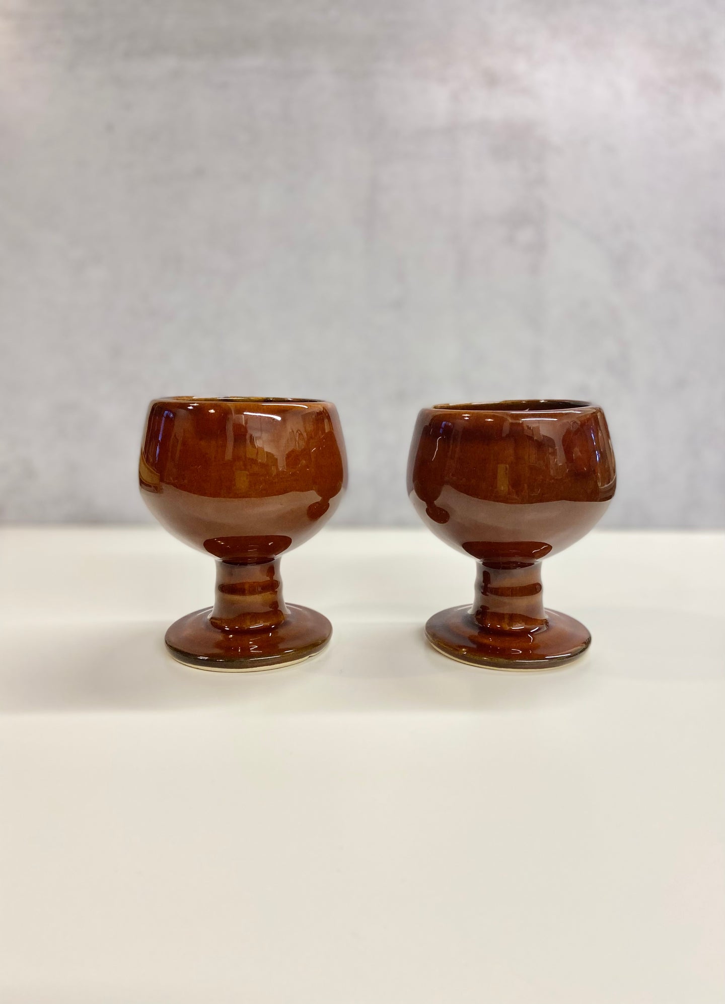 Brown Vintage Pottery Goblet Pair
