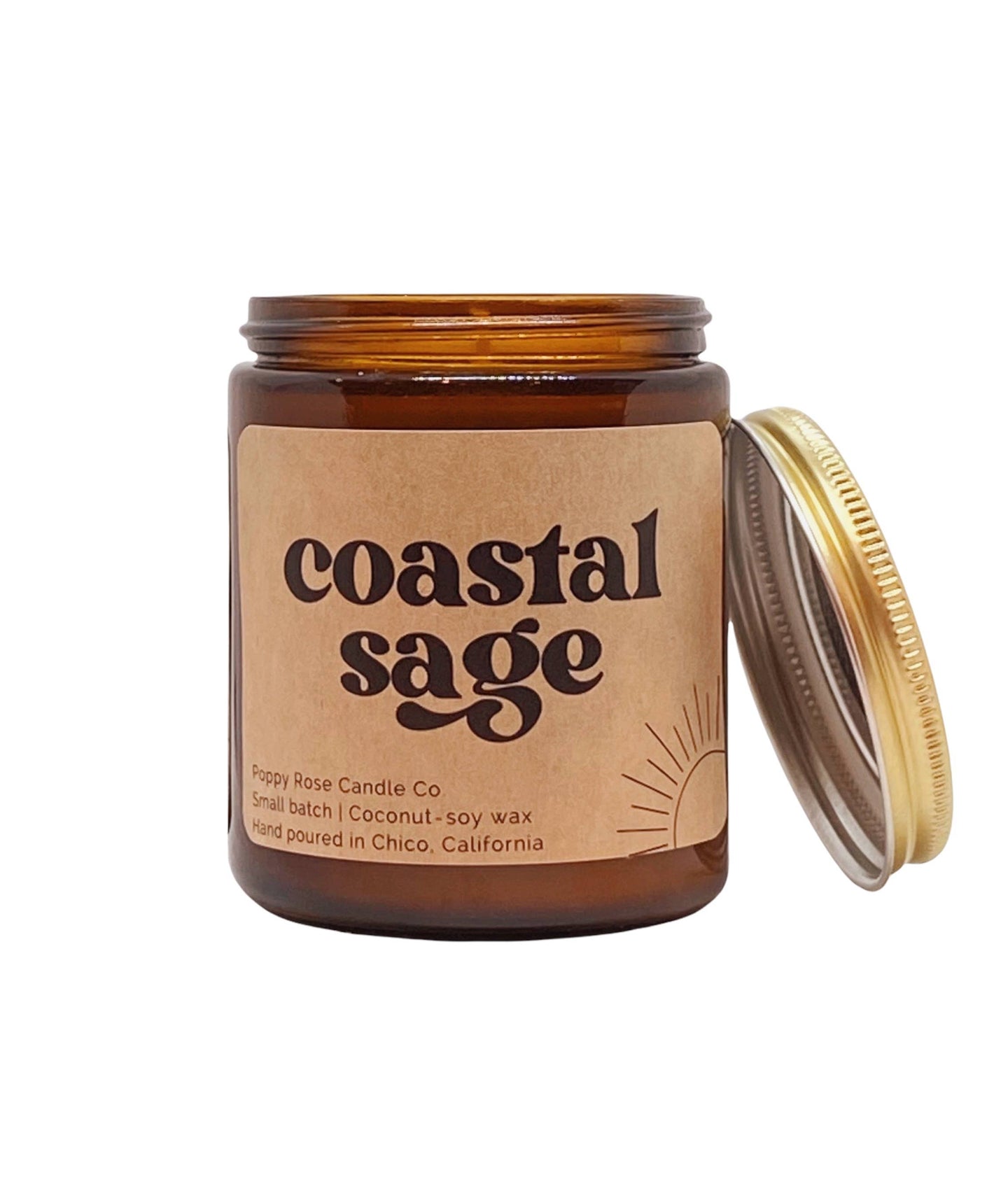 Coastal Sage 8 oz coconut wax amber jar candle
