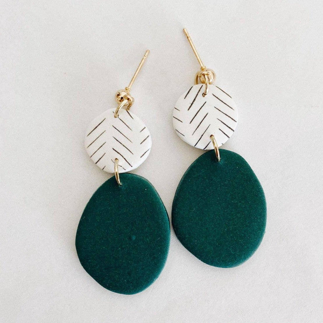 Calla in Teal and White, Polymer Clay Earrings