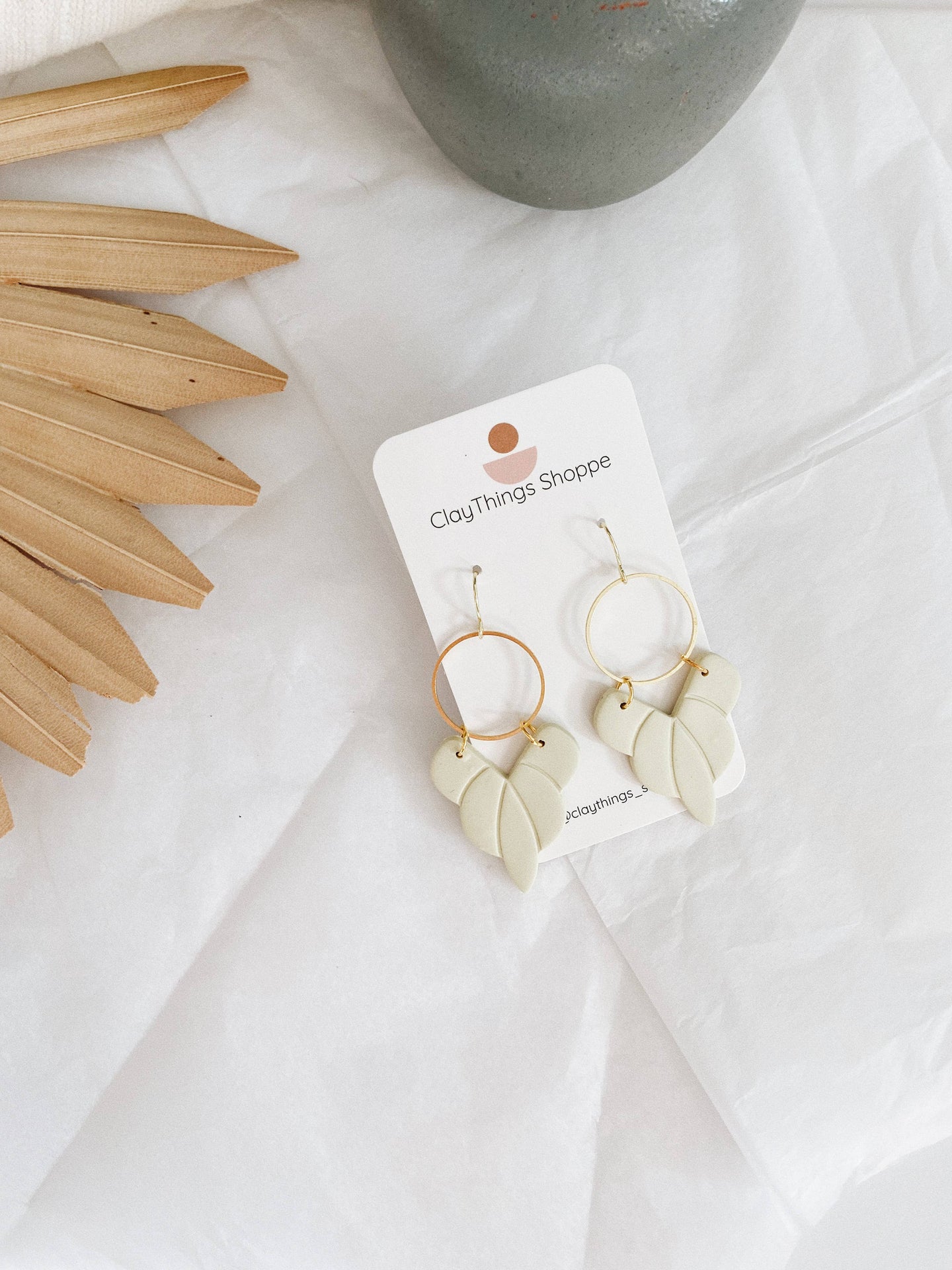 Clay Earrings, Mona in Mint, Dangle Earrings, Polymer Clay