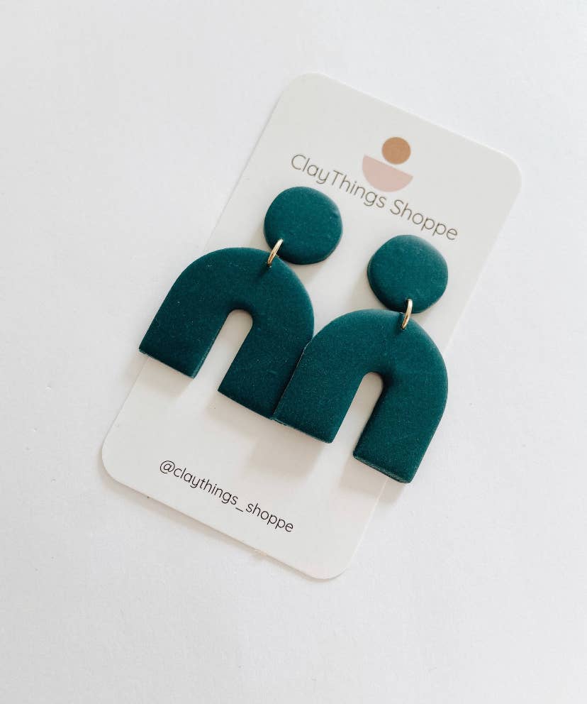 Teal Piper Arch, Polymer Clay Earrings, Blue Earrings