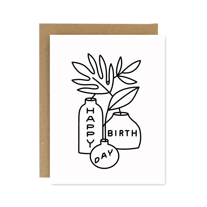 Happy Birthday Leaves and Vases Card
