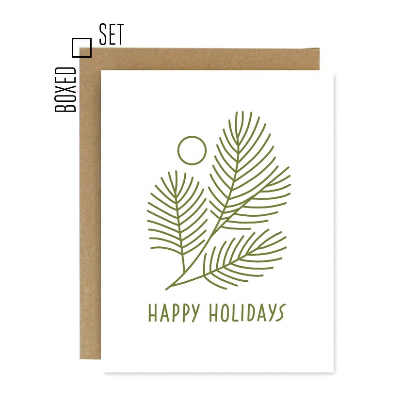 Happy Holidays Pine Card - Boxed Set of 6