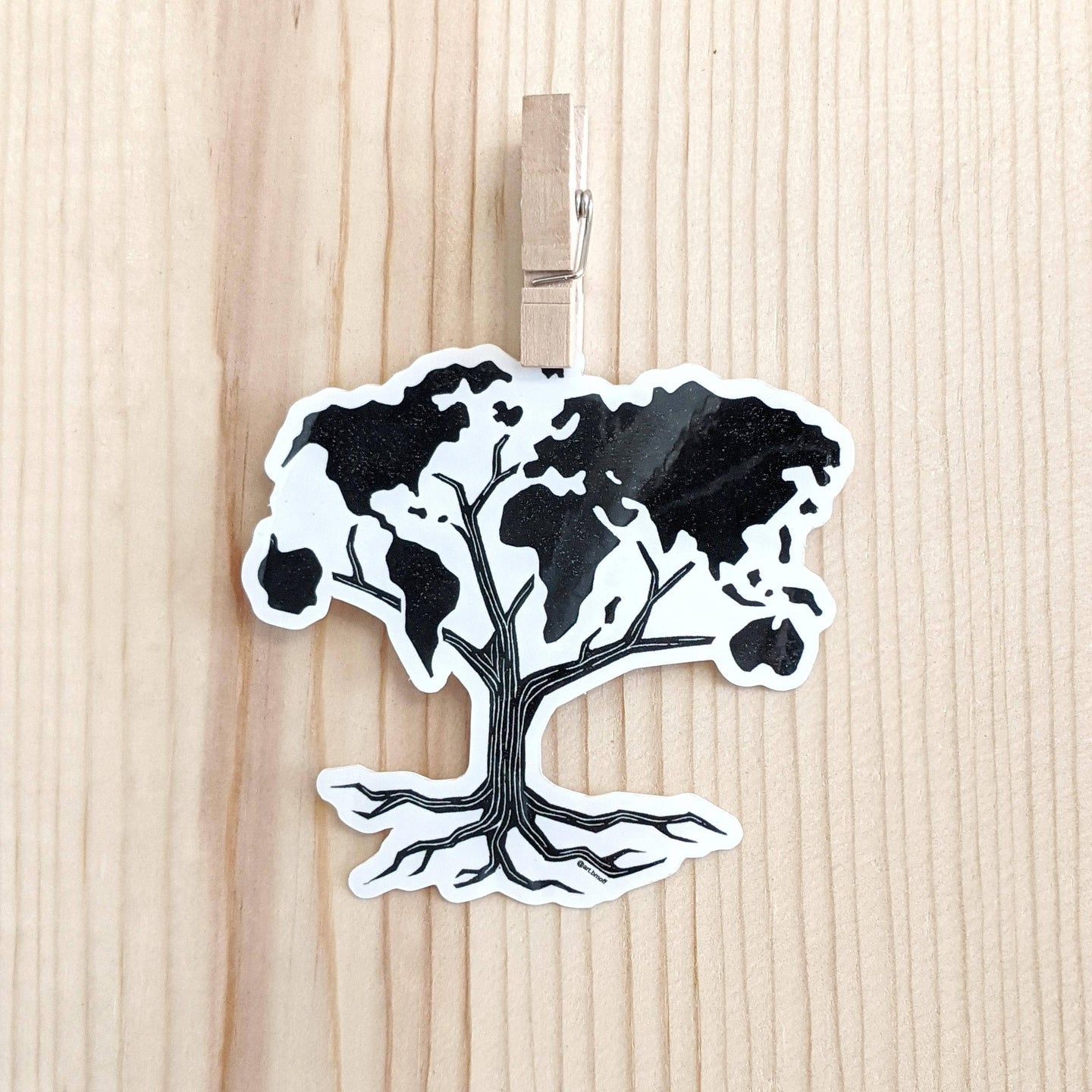 BMoff Art - Block Print Continents Tree Vinyl Sticker