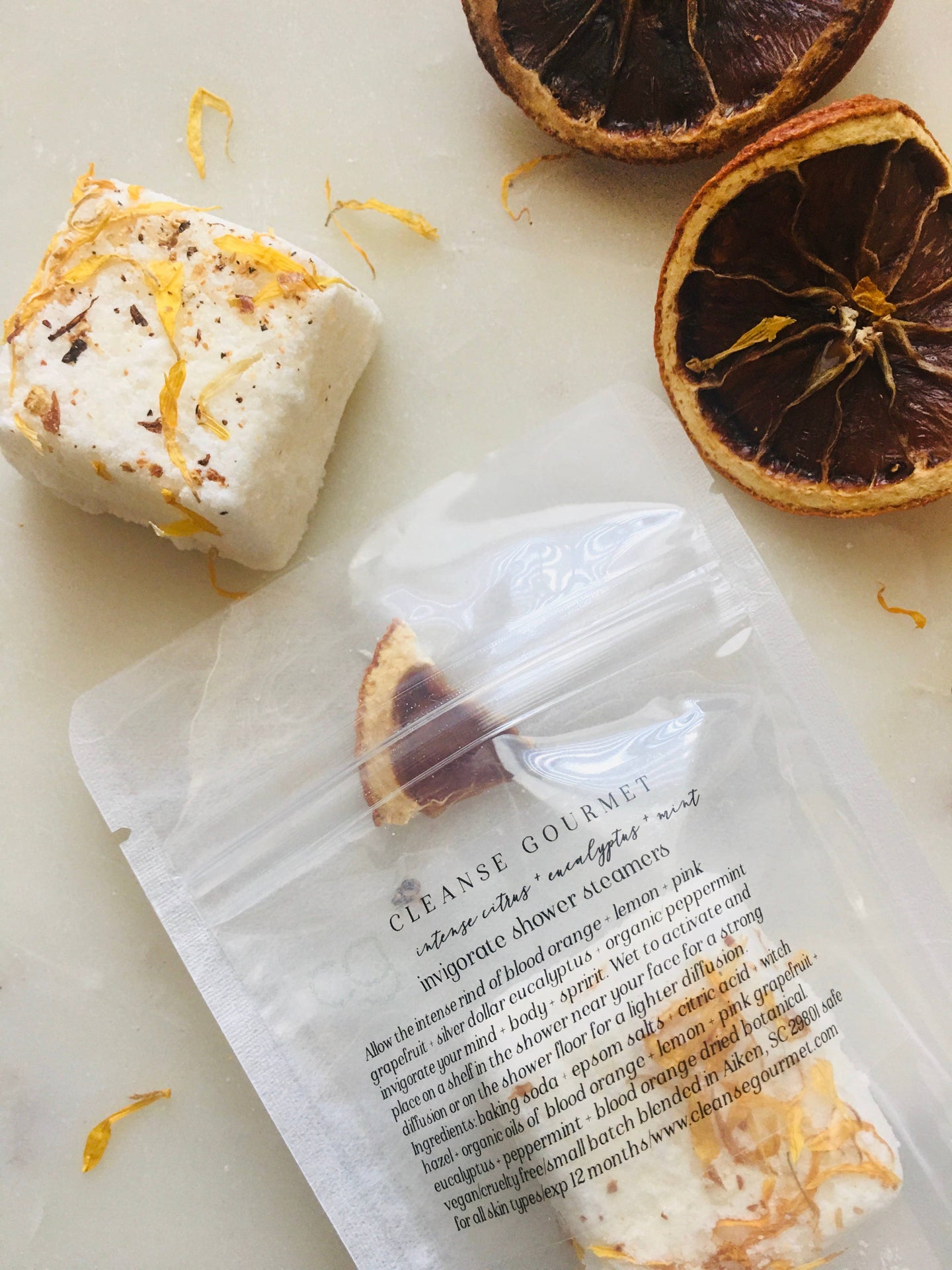 Cleanse Gourmet Fresh Bath Products - Invigorate Shower Steamers organic citrus 5 pack bath bomb